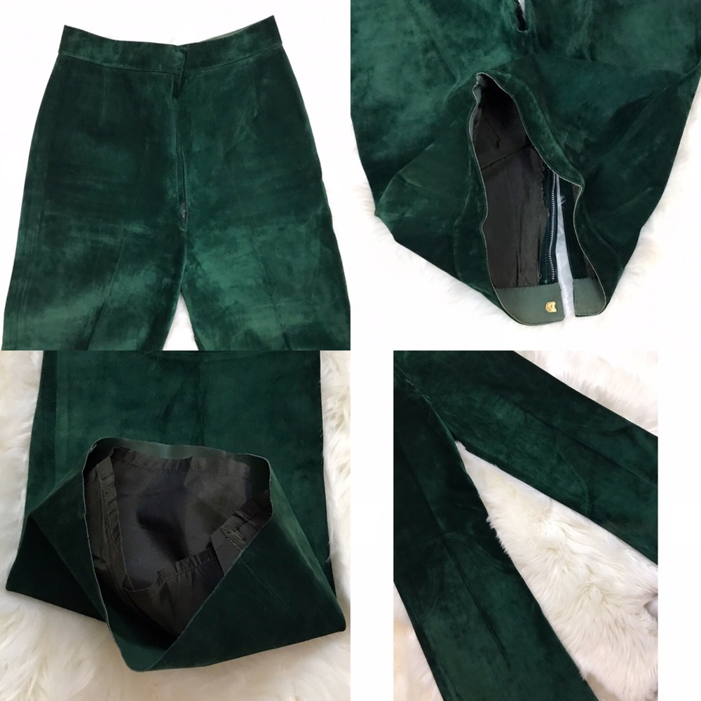💚G. GUCCI💚RARE VINTAGE SUEDE GREEN TROUSERS - Picture 7 of 8